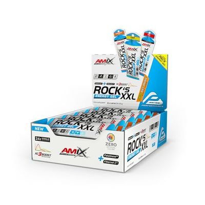 Amix™ Rock‘s Energy Gel XXL – Gel Energético con Carbohidratos, Minerales y Vitamina C – Sin Cafeina - Fuente Rápida de Energía para Deportista - Sabor Naranja – 24 x 65 g