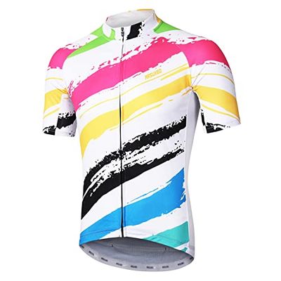 ARSUXEO Mens Cycling Jersey Short Sleeves Mountain Bike Jersey Bright Bike T-Shirt Breathable Cycle Top ZY848 L