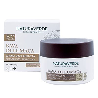 Naturaverde | BIO - Crema Viso Anti-Età, Crema Viso Antirughe, Crema Viso Rigenerante Restitutiva, Crema Viso alla Bava di Lumaca, Crema Viso con Acido Ialuronico e Aloe Vera Gel BIO, Crema BIO, 50ml