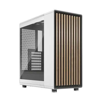 Fractal Design North Chalk White Tempered Glass Clear - Frente de Madera de Roble - Panel Lateral de Vidrio - Incluye Dos Ventiladores Aspect PWM de 140 mm - Puerto USB Tipo C