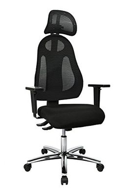 Topstar Free Art Chrom, ergonomiczne krzesło biurowe, krzesło do biurka, w zestawie podłokietniki o regulowanej wysokości i zagłówek, materiał, czarny/czarny