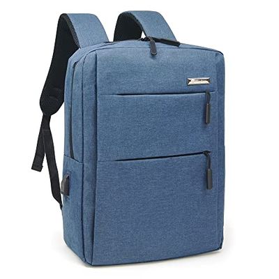 Waytex - Mochila para ordenador portátil (15 pulgadas, impermeable, con puerto de carga USB, azul, 15 pulgadas, Contemporáneo