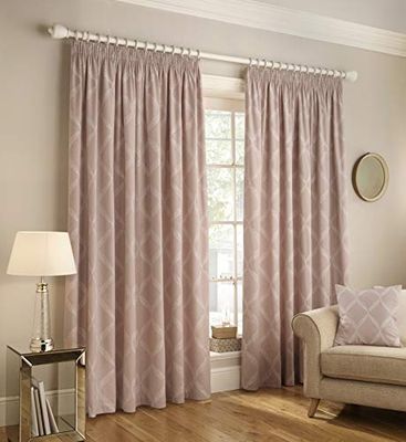 Paoletti Contemporary Olivia Pencil Pleat Curtains, Blush, 229cm width x 229cm drop (90" x 90" inches)