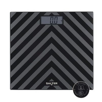 Salter SA00287 BAFEU16 Electronic Scale, Bathroom Scales, Chevron Two-Tone Textured Finish, 180 kg Max Capacity, Tempered Glass, Easy Read LCD Display, Step On, Instant Weighing, Carpet Feet, Black