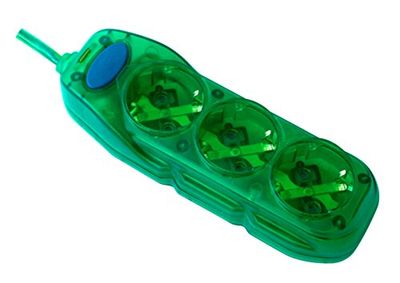Electraline 59640 Extensão de 3 tomadas com interruptor, cabo 3G1 3 m, cor verde transparente