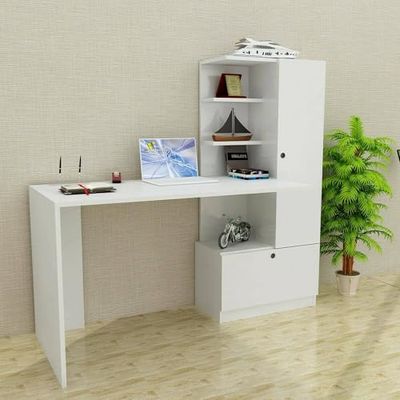 Dmora Bureau Mars, Bureau Multi-usages, Table de Bureau, Porte PC, Plan de Travail, 120 x 62 x 74 cm, Blanc