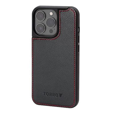 TORRO Coque en Cuir Compatible avec iPhone 14 Pro – Étui Pare-Chocs en Cuir véritable Compatible MagSafe (Noir)