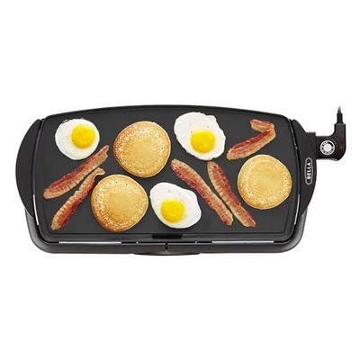 BELLA Electric Griddle, Ceramic Titanium Non-Stick Coating, Large Submersible Cooking Surface and Removable Fat Drip Tray, Adjustable Temperature, PTFE and PFOA Free, 27cm x 51cm, Black