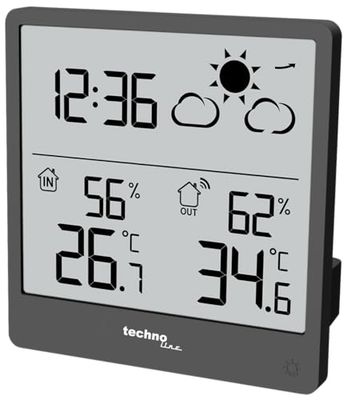 WS9138 - Statazione meteo moderna, piccola con previsioni meteo e tendenza meteo, temperatura interna ed esterna, illuminazione interfondo, display LCD trasparente senza sfocatura del display