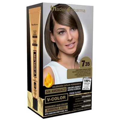 Thader TH Pharma Kit colorant sans ammoniaque pour une odeur agréable avec Liquid Gold, Couleur 7.35 Blond Moyen Doré Acajou
