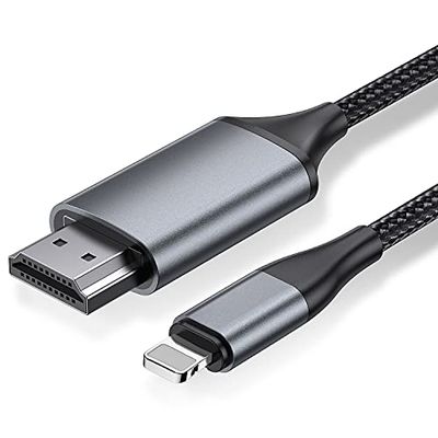 HDMI-converterkabel voor iPhone 2.0m, telefoon/pad/pod naar tv, aansluitkabel, iOS 11, 12, 13, 14, YouTube-uitgang, High Definition HD1080P