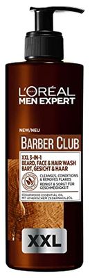 L'Oréal Men Expert Shampoo da barba 3 in 1 da uomo, per barba, viso e capelli, lenitivo per la cura della barba da uomo contro la forfora con olio di legno di cedro, Barber Club, 1 x 200 ml