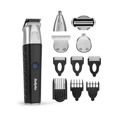 BaByliss Recortadora Multifunción Lithium Power 11 en 1 - Kit de Cuidado Masculino Inalámbrico, Afeitadora, Barbero, Naricero/orejero, Resistente al Agua, Regalo para hombres, Negro/Gris, MT812E