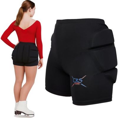 CRS Cross Gevoerde shorts voor rolschaatsen, quad, rolschaatsen, snowboarden, skiën, schok-/valbescherming voor billen, heupen en stuitbeen, voor dames, maat XL, zwart