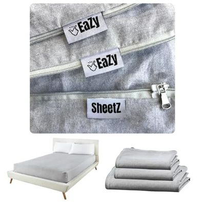 Eazy SheetZ™: STQ14G Hoeslaken, blijft goed zitten, met ritssluiting, queen-size, 152,5 x 203 x 35,5 cm, (diepte van 33-38 cm), standaard, grijs