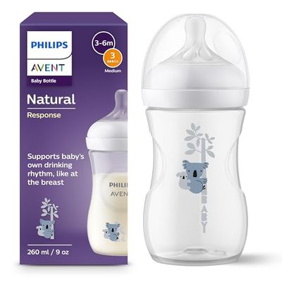 Philips Avent BiberónNatural Response: biberón de 260 ml sin BPA para bebés a partir de 1 mes, estampado Koala (modelo SCY903/67)