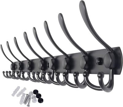 Hoexs - Kapstok Zwart 8 x 3 haken | 75cm | Wandkapstok | Muur Kapstok | Hangende Design | Handdoekrek | Mat | inclusief bevestigingsmaterialen