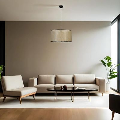 Opviq Elegante lampadario con corpo in metallo e berretto in bambù, diametro 45 cm, altezza regolabile, attacco E27, finitura oro e nero, perfetto per interni moderni