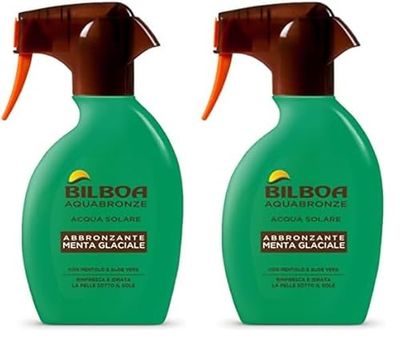 Bilboa, Spray Acqua Solare Aquabronze, Spray Abbronzante Menta Glaciale con Mentolo e Aloe Vera - Rinfresca e Idrata la Pelle - Ideale per Pelli Scure e Abbronzate - 250 ml (Confezione da 2)