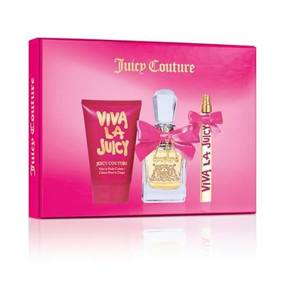 Juicy Couture, Coffret Viva La Juicy, Eau de Parfum Femme Vaporisateur, Senteur Florale, Fruitée & Gourmande, Crème Corps Soufflé, EDP 100ml, Parfum de poche 10ml