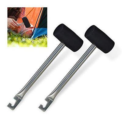 Relaxdays Marteau de camping avec extracteur, lot de 2, Caoutchouc & fer, maillet léger, 28,5 cm de long, argenté-noir