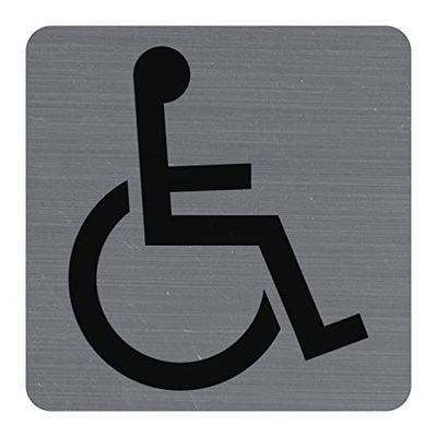 Exacompta - Ref. 67191E - 1 Disabled logo adhesive door plaque - Printed signage wall plaque - On all supports - Brushed aluminium look - Dimensions: 7.5 x 7.5 cm