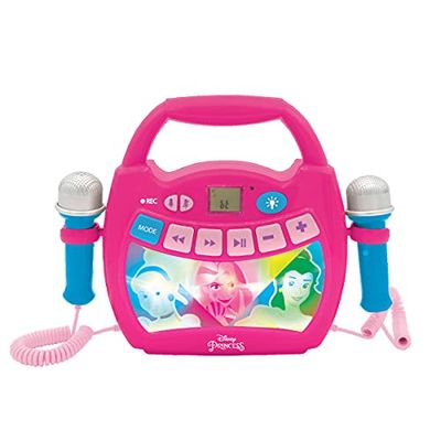 Lexibook, Disneyprinsessor, Bärbar digital karaokespelare för barn, Mikrofoner, Ljuseffekter, Bluetooth®, Inspelnings- och röstväxlarfunktioner, Rosa, MP320DPZ