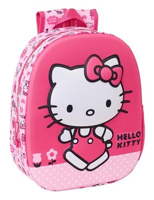 Safta HELLO KITTY 3D Schoolrugzak met 3D-design, aanpasbaar aan de wagen, ideaal voor kinderen van verschillende leeftijden, comfortabel en veelzijdig, kwaliteit en duurzaamheid, 27 x 10 x 33 cm, Roze