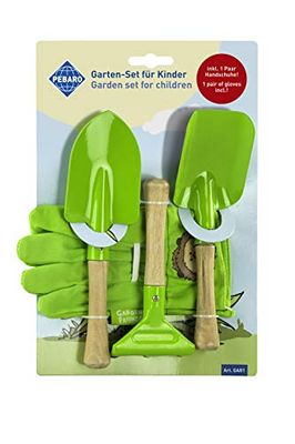 Pebaro- GAR1 Juego de 2 Palas, 1 rastrillo, 1 par de Guantes, jardinería, Color Verde (Peter Bausch GmbH & Co. KG