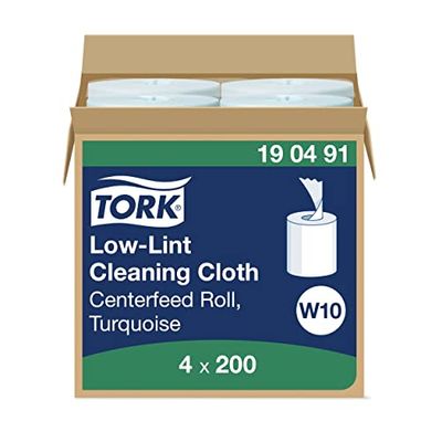 Tork 190491 Panno per pulizia senza residui Premium, compatibile con il sistema W10 (secchiello estrazione centrale), monovelo, 1 conf. x 4 rotoli (4 x 60 m), colore turchese