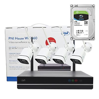 PNI House WiFi660 NVR Video Surveillance Kit and 4 Wireless Cameras 3MP with 1TB HDD Included