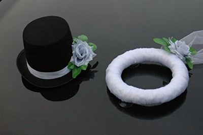 Sluier, EN hoed, autoversiering, auto, sieraden, bruidspaar, rozen, decoratie, bruiloft, car auto, wedding, deco personenauto (zilver)