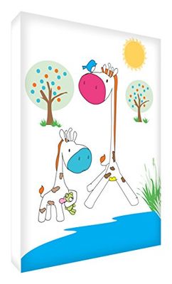 Feel Good Art BC-GIR-A5BLK-12IT Jeton décoratif en Acrylique avec meulage au Diamant Motif Mum and Baby Girafe at Water Puddle 10,5 x 14,8 x 2 cm