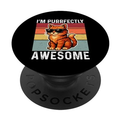 I'm Purrfectly Awesome Cute Retro Hombres Mujeres Niños Gato PopSockets PopGrip Adhesivo