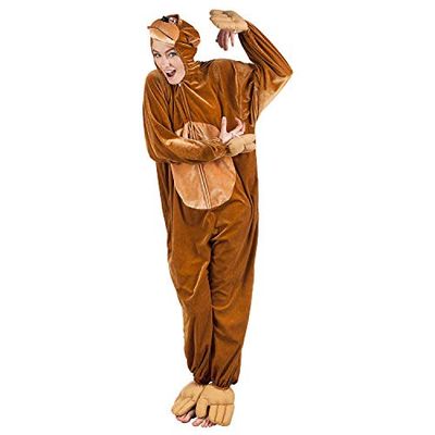 Boland 88180 - kostuum aap, lengte ca. 165 cm, voor tieners en volwassenen, pluche overall met capuchon, jumpsuit, pak, dierentuin, verkleden, carnaval, themafeest