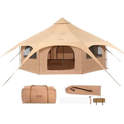 VEVOR Tente Cloche en Toile 5 m Tente de Yourte 4 Saisons Tente de Camping Familial avec Trou de Poêle à Bois et Sacs de Rangement pour Glamping Jusqu'à 8 Personnes, Groupes en Plein Air, Fête, Chasse