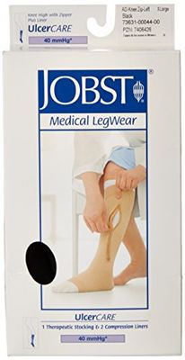 ULCERCARE Therapeutic Stockings Left Side Zipper, Black/X-Large