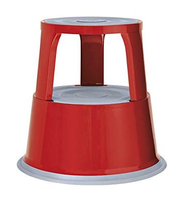 Wedo Metal Kickstool, Red, Height: Loaded 43 cm, unloaded 44 cm. Diameter of top Side: 29.5 cm, of Bottom Side: 43.5 cm