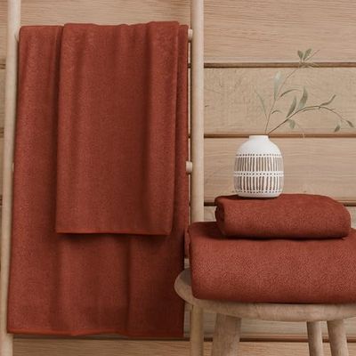 PETTI Artigiani Italiani - 100% Cotton Terry Bath Towels, 1+1 Towel Set, 2 Pieces 1 Face Towel and 1 Hand Towel, Terra Cotta Towels
