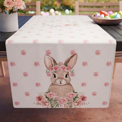 PETTI Artigiani Italiani - Chemin de Table de Pâques 140x40 cm en Microfibre Anallergique Anti-Tache, Élégant et Lavable pour Salon et Cuisine, 100% Made in Italy