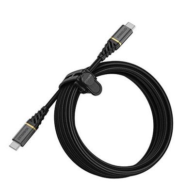 OtterBox Cable Reforzado Premium de Nylon USB-C a USB-C, Cable carga Rápida para Smartphone e Tablet, Ultra resistente, testeado para doblados y torsiones, 3M, Negro