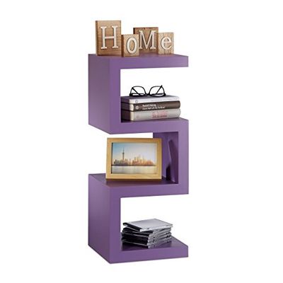 Relaxdays Retro stående hylla i sicksackdesign, dekorativ hylla för DVD, CD-skivor, smal bokhylla H x B x D 75 x 30 x 30 cm, lila