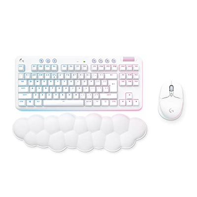 Logitech G Wireless Gaming Combo, G715 Keyboard and G705 Mouse, Customisable LIGHTSYNC RGB Lighting, LIGHTSPEED Wireless, Bluetooth, Lightweight, PC/Mac/Laptop, Linear, QWERTY UK English - White