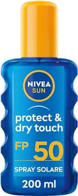 NIVEA SUN Crema Solare Spray Protect & Dry Touch FP 50 200 ml, Crema solare 50 trasparente e resistente all'acqua, Protezione solare 50 in pratico flacone in spray