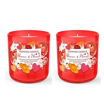 Dekohelden24 UF Flower & Heart Scented Candle in Glass 2 Assorted Compartments L x W x H 8.5 x cm 150 g Red