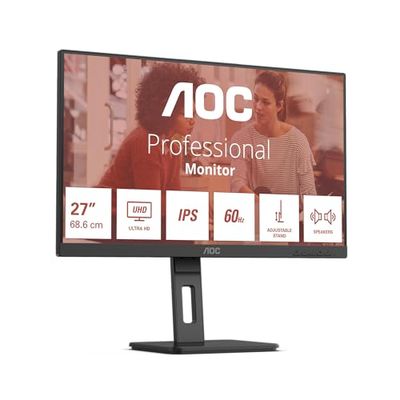 AOC 27E4CV 27 Inch FHD Monitor, 120Hz, IPS, 4ms GtG, Adaptive Sync, HDR Mode, Height Adjustment, Speaker,(1920x1080,HDMI 1x 1.4,DP 1x 1.2 USB Hub) Black