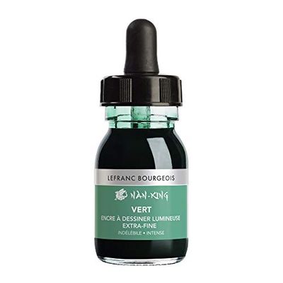 Lefranc Bourgeois 301280 Nan King Calligraphy and Drawing Ink, Pigmented Ink, High Colour Brilliance, Luminosity for Finest Drawings, Calligraphy and Sketches, 30 ml Bottle, Green