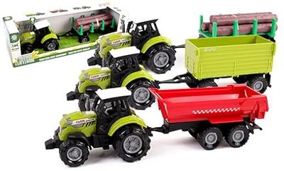 Le Monde De La Ferme - Trattore con Rimorchio - Fattoria - 022772-1/64 - Veicolo a Ruote Libere - Modello Casuale - Metallo - Giocattolo per Bambini - Agricolo - Veicolo - Agricoltura - Dai 3 anni