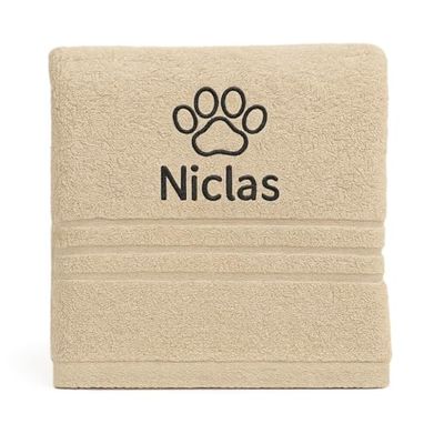 Asciugamano personalizzato con nome splendidamente ricamato Asciugamano da bagno Asciugamano in cotone 100% Asciugamano da bagno con nome (140 x 70 cm, Osso)