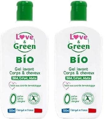 Love & Green tb4007 Gel Lavant cuerpo/cabello Bio 0% 500 ml (Paquete de 2)